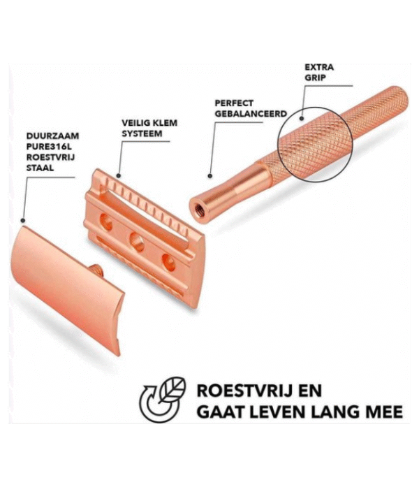 Duurzaam360 - Bamboozy Safety Razor Rosé Goud – Inclusief 20 Scheermesjes & E-book - zero waste - duurzaam leven - RVS - geen huid irritatie - roestvrij
