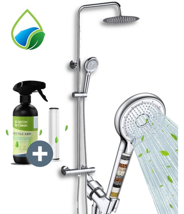 Duurzaam360 - Waterbesparende Regendouche Set met Thermostaatkraan – 6 Sproeistanden & Filter | Vitarain